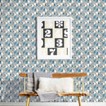 Slice (Blue) features modern, geometric lines and shapes in shades of blue