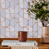 Slice (Mist) features modern, geometric lines and shapes in blue, pink and gray