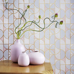 Slice (Mist) features modern, geometric lines and shapes in blue, pink and gray