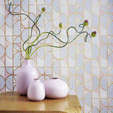 Slice (Mist) features modern, geometric lines and shapes in blue, pink and gray