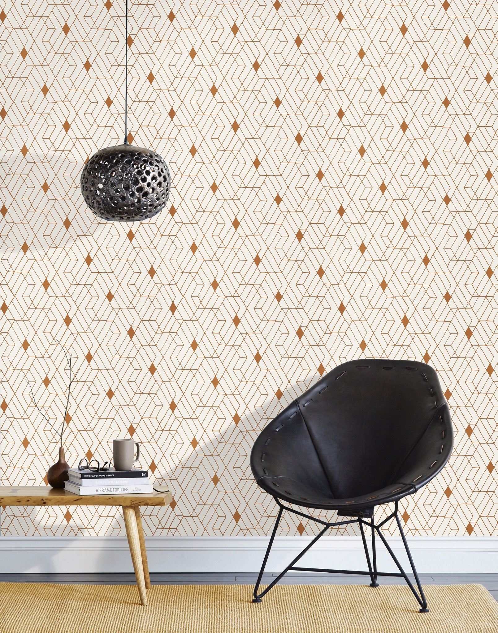 Quilt (Copper) features modern, geometric lines and shapes in metallic on white