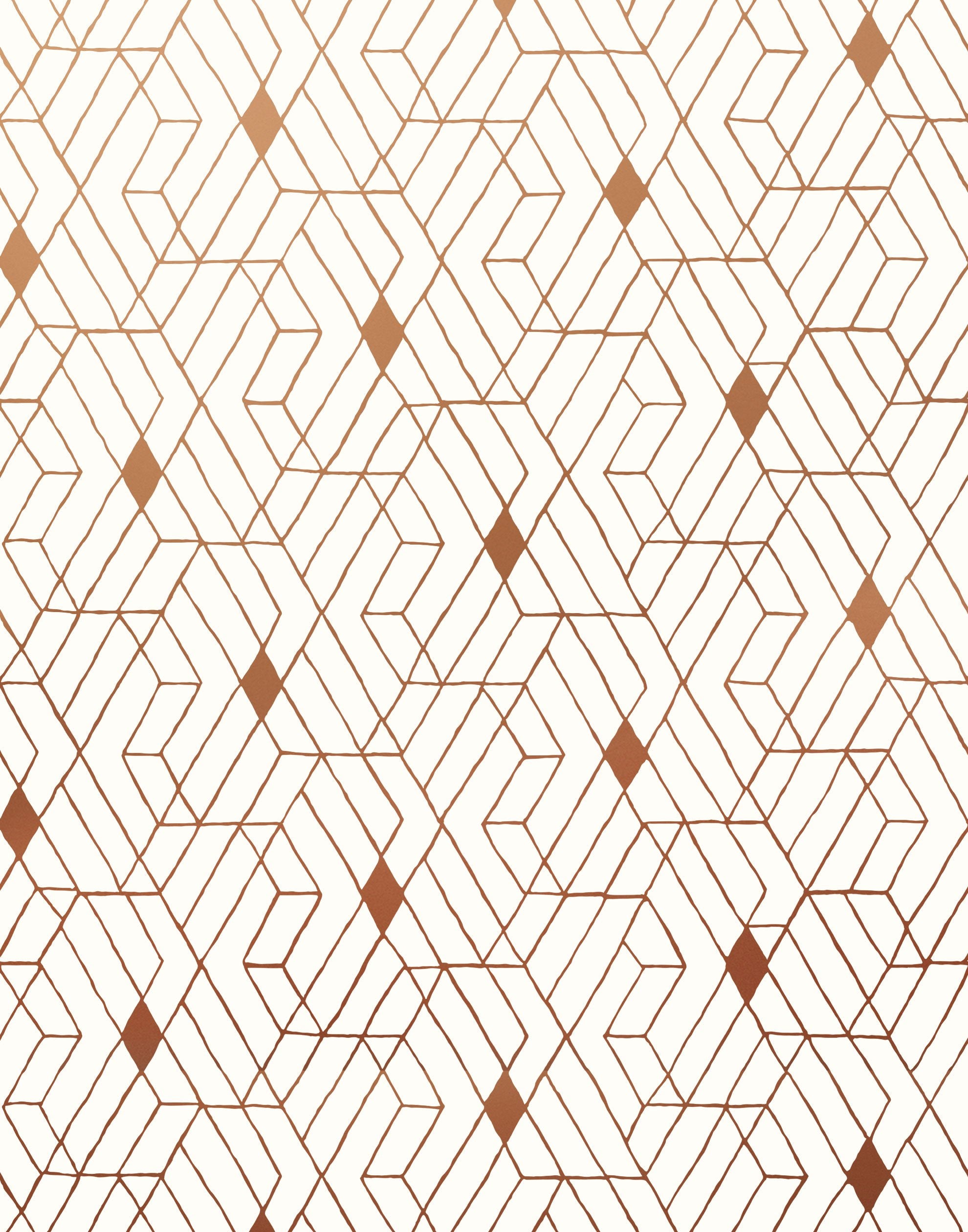 Quilt (Copper) features modern, geometric lines and shapes in metallic on white