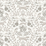 Piedmont (Taupe) wallpaper with foxes and rabbits in shades of gray