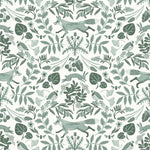 Piedmont (Pine) wallpaper with foxes and rabbits in shades of green