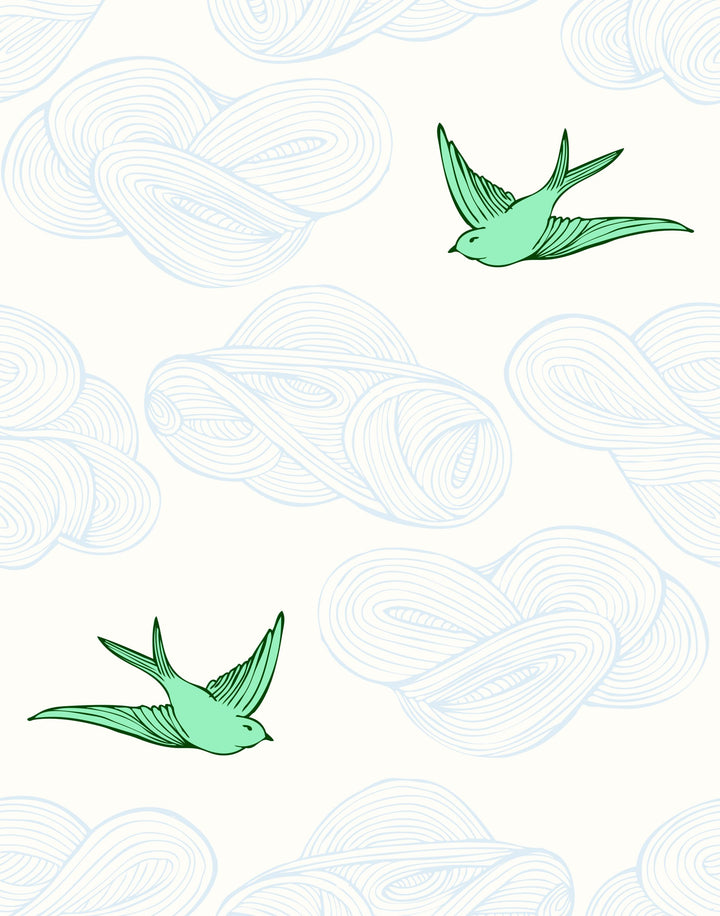 turquoise wallpaper with birds