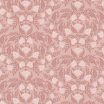 Symmetry wallpaper is a stylized floral wallpaper and designed in linocut style by Katharine Watson for Hygge & West | Dark pink and light pink flowers on a rose pink wallpaper background.