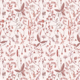 Sonoma (Blush) wallpaper with shades of mauve and taupe flowers and leaves on a pink background