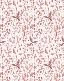 Sonoma (Blush) wallpaper with shades of mauve and taupe flowers and leaves on a pink background