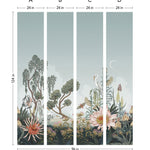 Night Heron (Sage) Wallpaper Mural designed by Lisel Jane Ashlock features shades of green, brown, pink and cream fauna and flora with a sage green sky