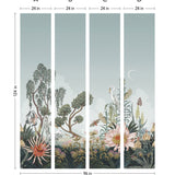 Night Heron (Sage) Wallpaper Mural designed by Lisel Jane Ashlock features shades of green, brown, pink and cream fauna and flora with a sage green sky