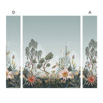 Night Heron (Sage) Wallpaper Mural designed by Lisel Jane Ashlock features shades of green, brown, pink and cream fauna and flora with a sage green sky