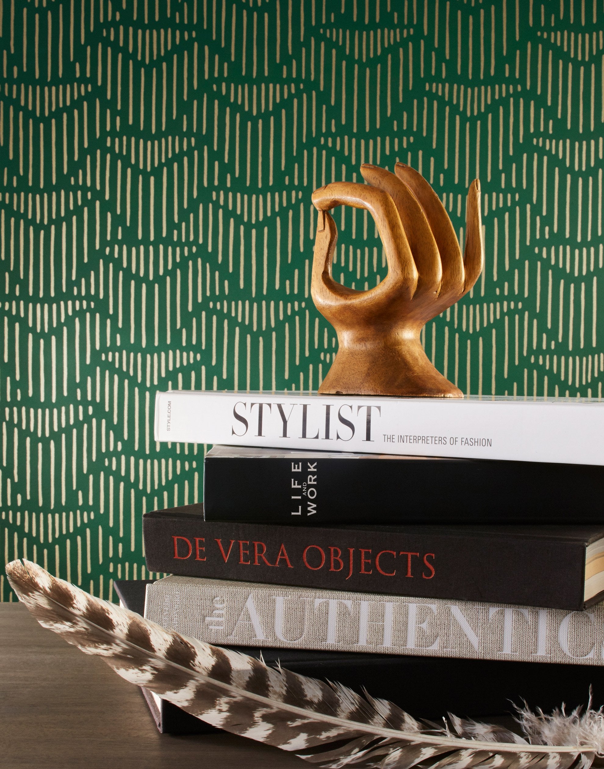 Palma (Green) featuring deep green background with gold geometric pattern