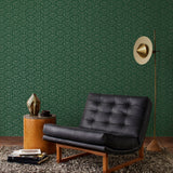 Palma (Green) featuring deep green background with gold geometric pattern