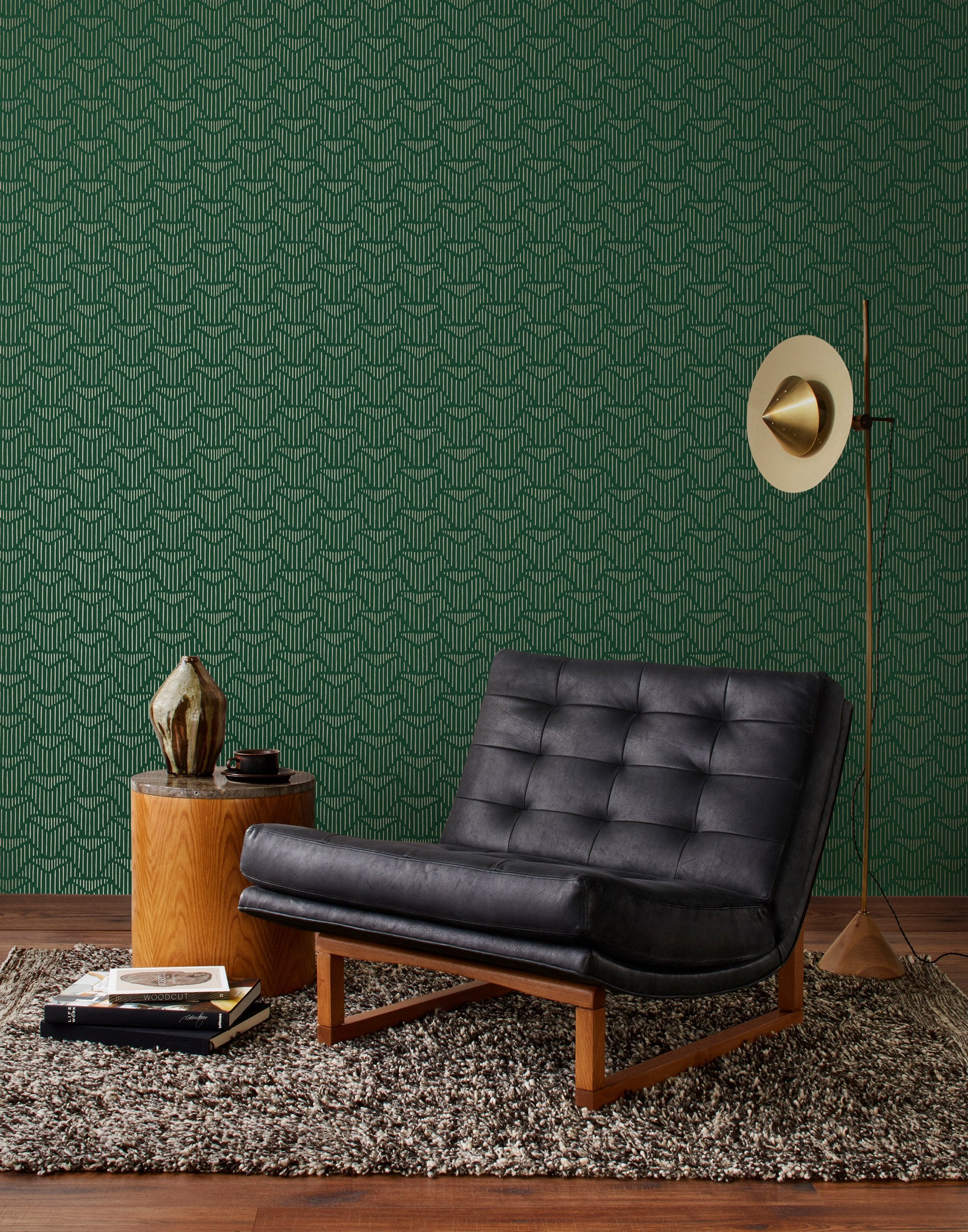 Palma (Green) featuring deep green background with gold geometric pattern