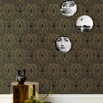 Diamante (Gold) features a symmetrical lace metallic pattern on black