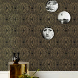 Diamante (Gold) features a symmetrical lace metallic pattern on black