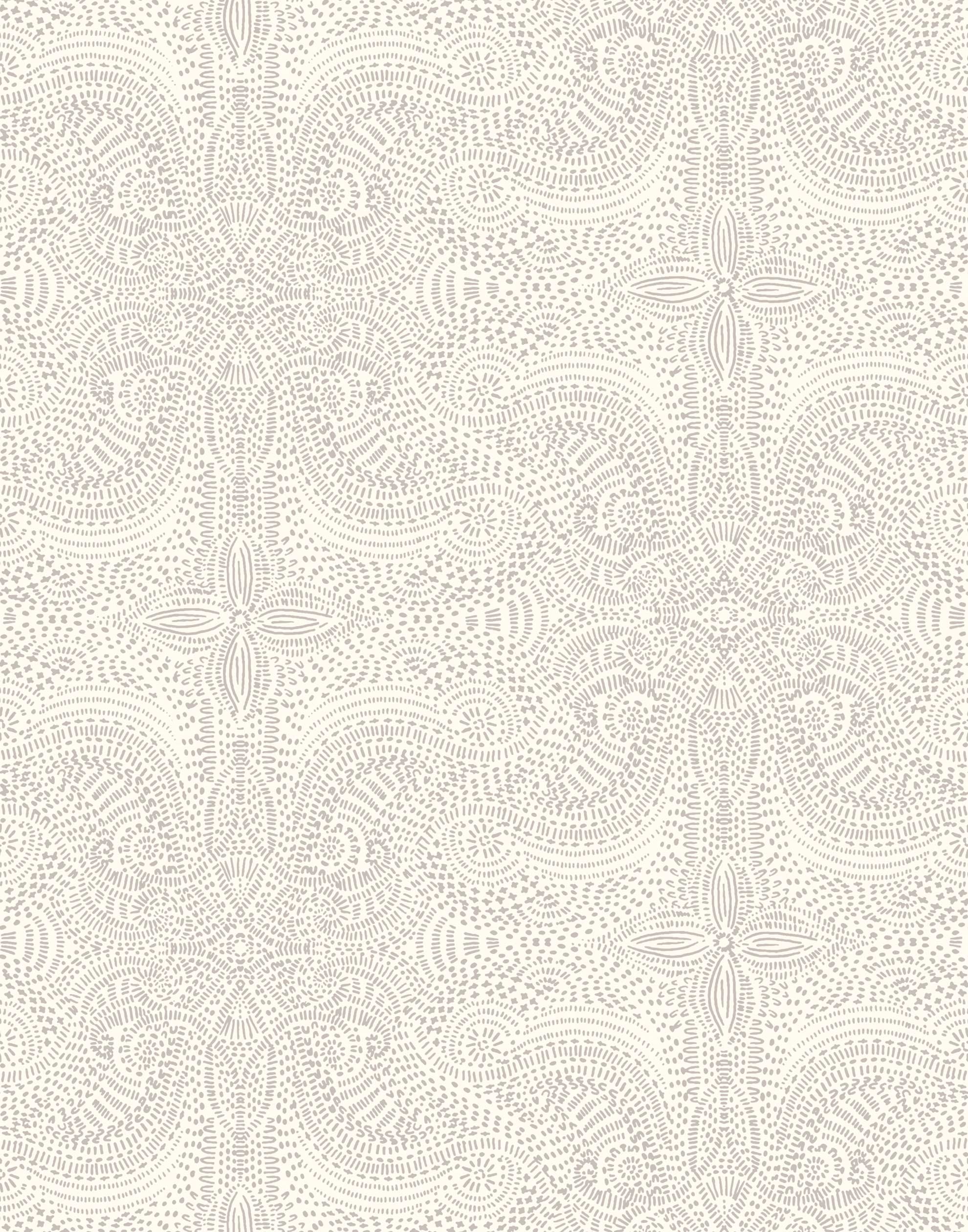 Andanza Taupe wallpaper featuring a delicate pattern created using a stippling technique in taupe gray on white