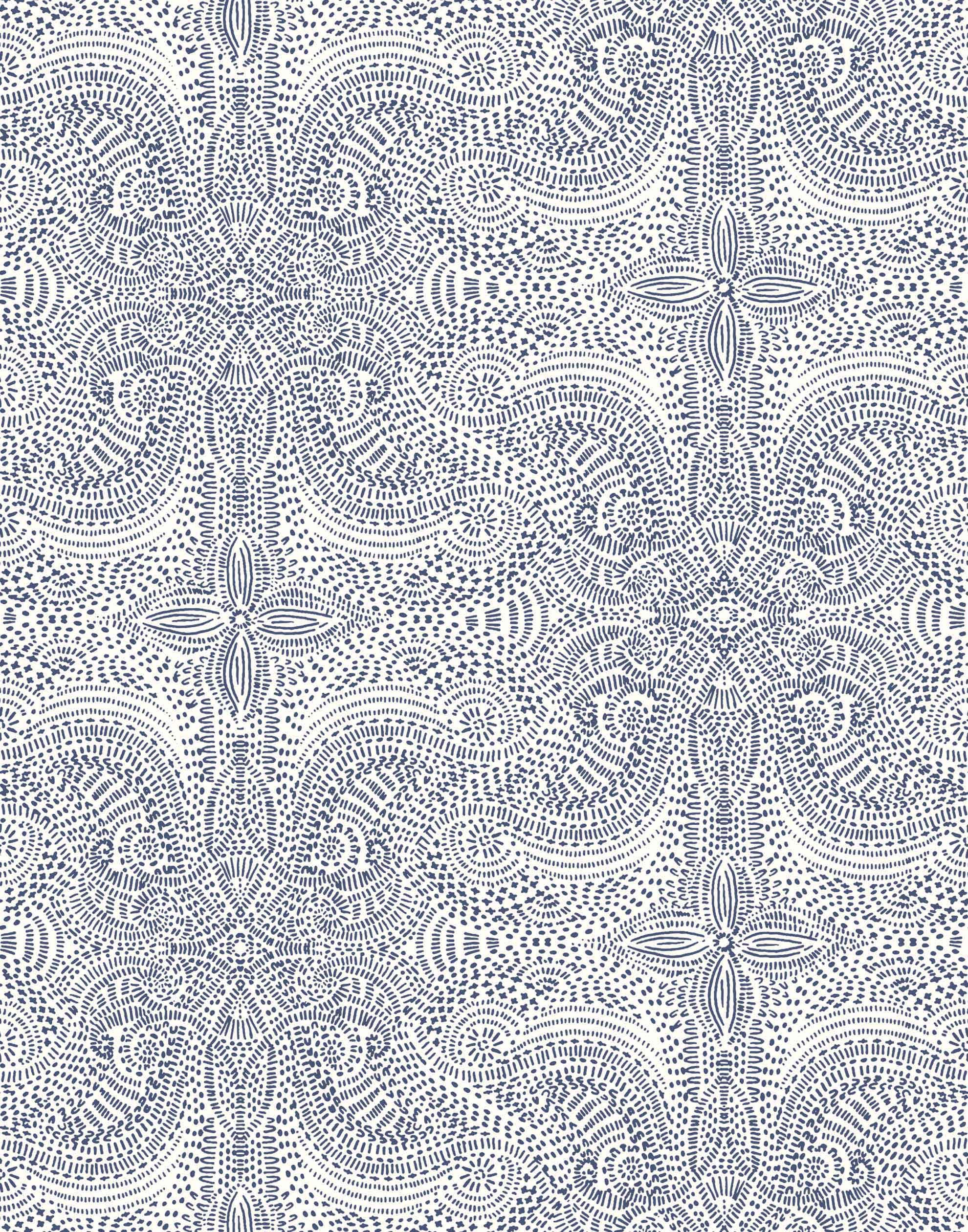 Andanza Navy wallpaper featuring a delicate pattern created using a stippling technique in navy blue on white