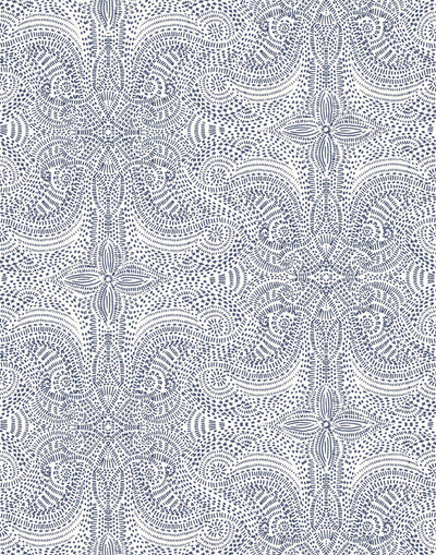 Andanza Navy wallpaper featuring a delicate pattern created using a stippling technique in navy blue on white
