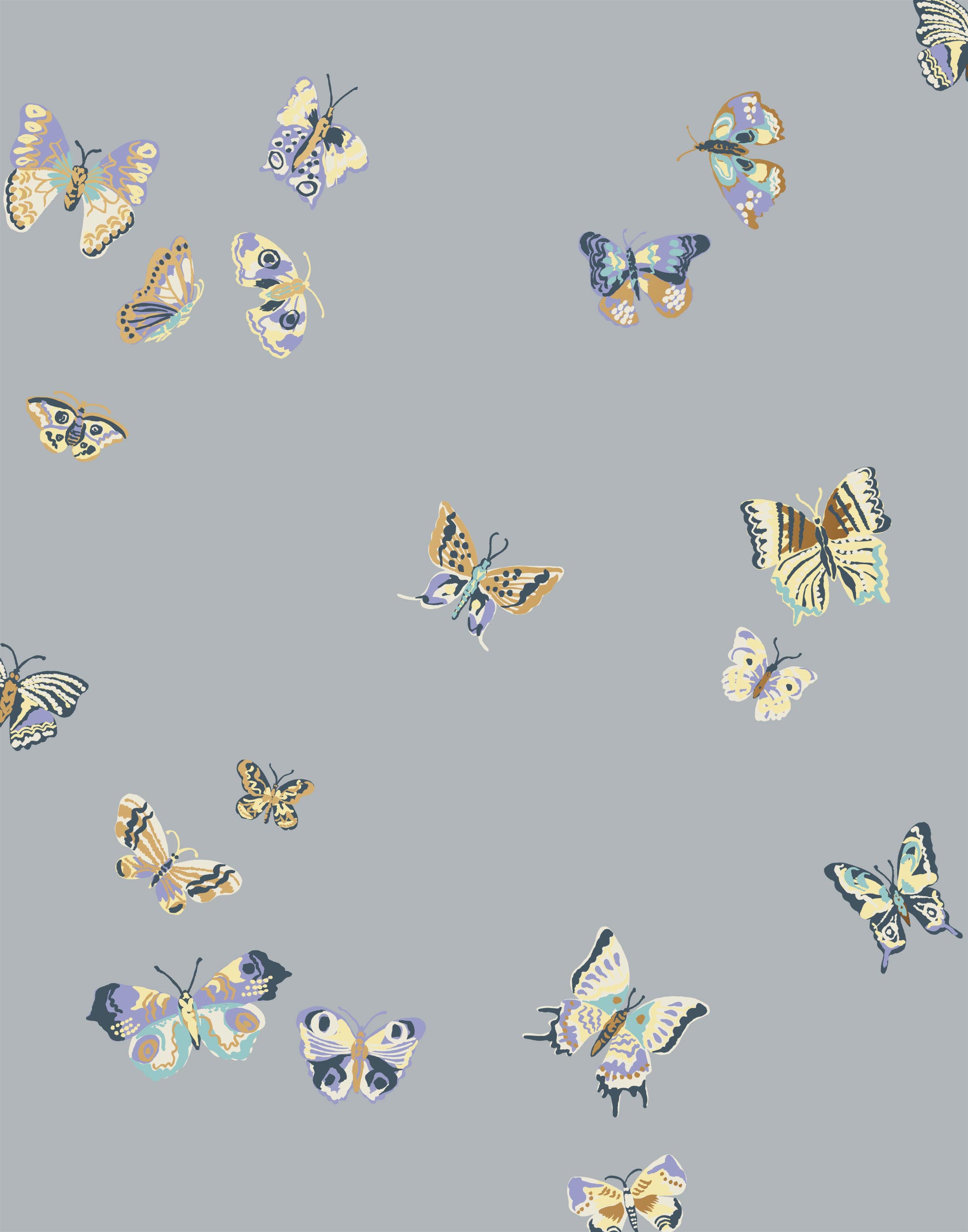 Butterflies (Mist) featuring blue, cream and lavendar butterflies on a dusty gray blue background | Nathalie Lete + Hygge & West