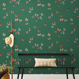 Butterflies (Malachite) featuring red, sage and yellow butterflies on a green background | Nathalie Lete + Hygge & West