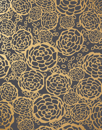 Petal Pusher (Gray/Gold) features metallic floral wood cut design on a gray ground