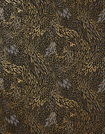 Forest Floor (Ebony) features an intricate, leafy pattern in metallic gold and gray on black