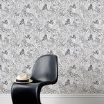 Forest Floor (Gray) features an intricate, leafy pattern in dark and light gray on black