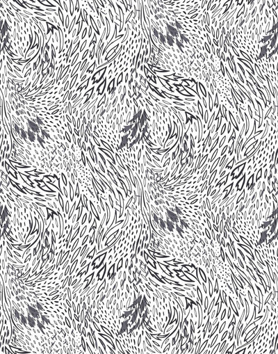 Forest Floor (Gray) features an intricate, leafy pattern in dark and light gray on black