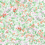 Summer (Poppy) wallpaper features loose brushstrokes that capture the movement of wild flowers and grasses swaying in the breeze. Bright red, lavender purple, and green watercolored flora on a white background | Hygge & West