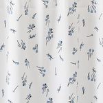 Wildflower White Shower Curtains with blue flowers and navy stems