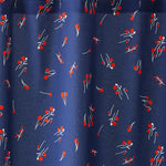 Wildflower Navy Shower Curtains with vermillion flowers and white stems