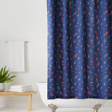 Wildflower Navy Shower Curtains with vermillion flowers and white stems