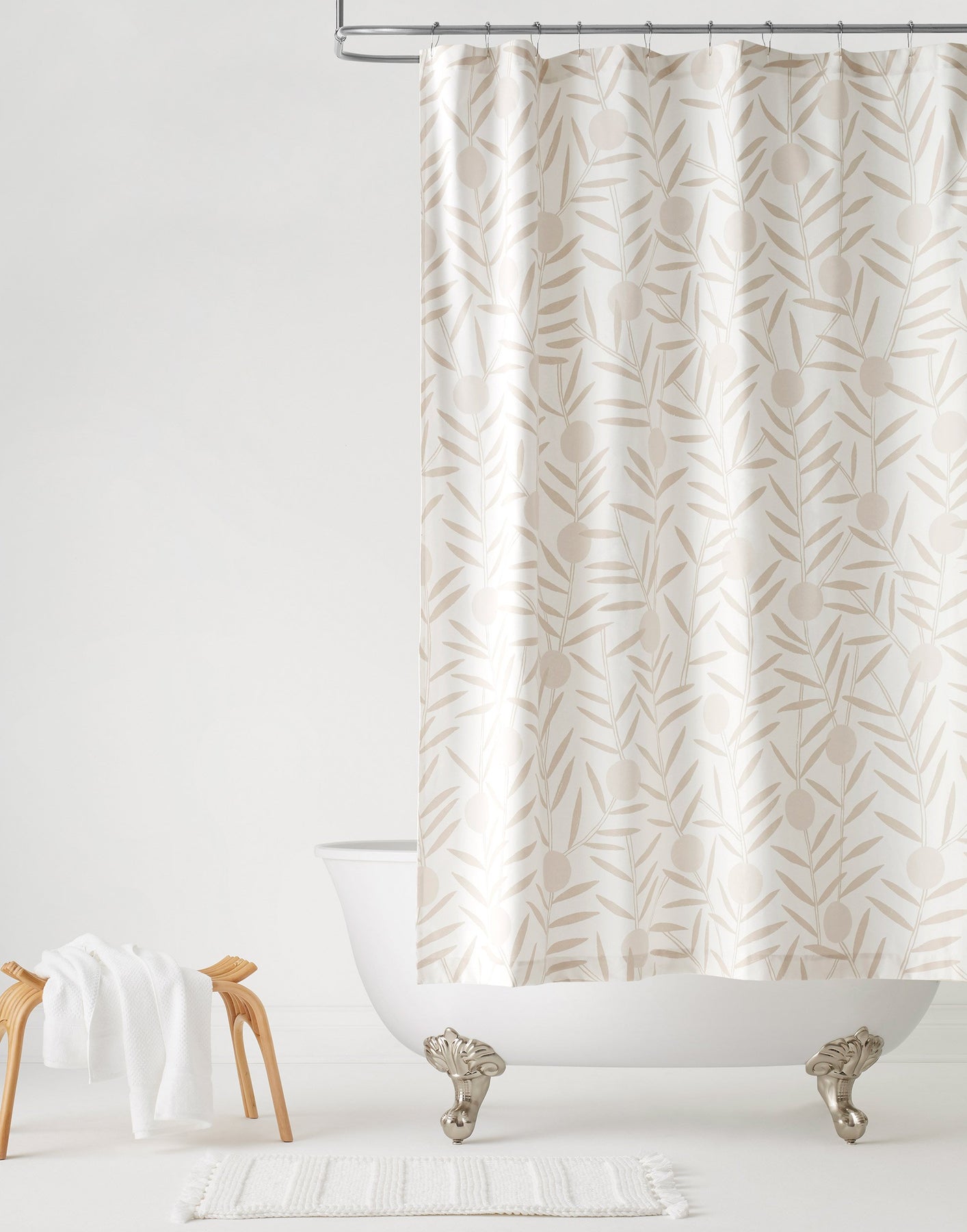 Taupe and top white shower curtain