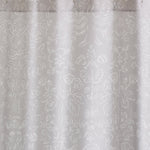 Storyline Gray Shower Curtains featuring white toile-like illustrations on a soft gray background
