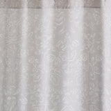 Storyline Gray Shower Curtains featuring white toile-like illustrations on a soft gray background