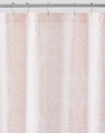 Andanza Shower Curtain featuring a delicate pattern created using a stippling technique in rose pink on white