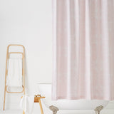 Andanza Shower Curtain featuring a delicate pattern created using a stippling technique in rose pink on white