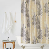 Be Good (Dusk) Shower Curtain with gray and gold illustrations on a cream background depicts scenes from the iconic movie E.T. the Extra-Terrestrial and was created in collaboration with Universal | Hygge & West