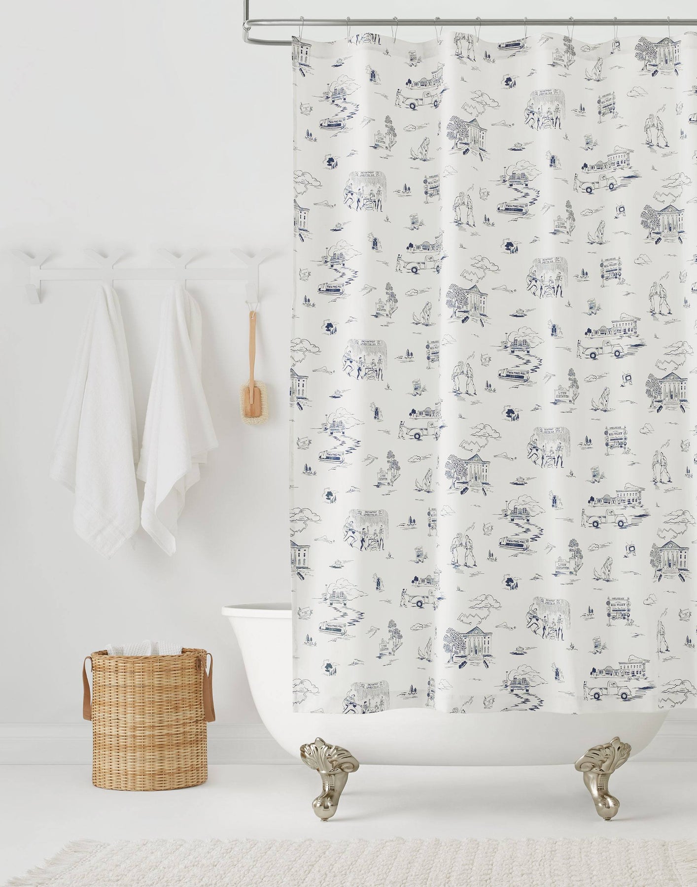 Blue and store gray shower curtain
