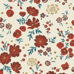 Cascade Meadow (Primary) featuring hand drawn flowers in shades of red and green on a cream background | Schoolhouse x Hygge & West