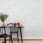 Alpine Garden Tonal (White) featuring hand drawn flowers in blue on a true white background | Schoolhouse x Hygge & West Wallpaper Collection