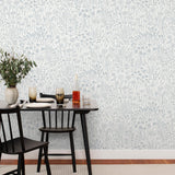 Alpine Garden Tonal (White) featuring hand drawn flowers in blue on a true white background | Schoolhouse x Hygge & West Wallpaper Collection