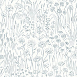 Alpine Garden Tonal (White) featuring hand drawn flowers in blue on a true white background | Schoolhouse x Hygge & West Wallpaper Collection