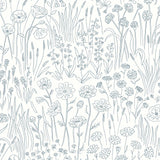 Alpine Garden Tonal (White) featuring hand drawn flowers in blue on a true white background | Schoolhouse x Hygge & West Wallpaper Collection