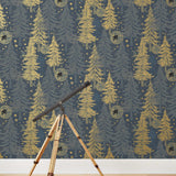 Be Good (Midnight) Wallpaper with light gray and gold illustrations on a deep gray background depicts scenes from the iconic movie E.T. the Extra-Terrestrial and was created in collaboration with Universal | Hygge & West