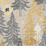 Be Good (Dusk) Wallpaper with gray and gold illustrations on a cream background depicts scenes from the iconic movie E.T. the Extra-Terrestrial and was created in collaboration with Universal | Hygge & West