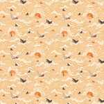 Amity Sunset (Blush) Wallpaper with pink, orange, and white illustrations depicts scenes from the iconic movie Jaws and was created in collaboration with Universal | Hygge & West