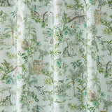 Dinosaur illustrated shower curtain inspired by the movie Jurassic Park | kids shower curtain | nursery shower curtain | light blue background with green and brown illustrations