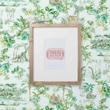 Dinosaur illustrated wallpaper inspired by the movie Jurassic Park | kids wallpaper | nursery wallpaper | Light blue background with green and brown illustrations